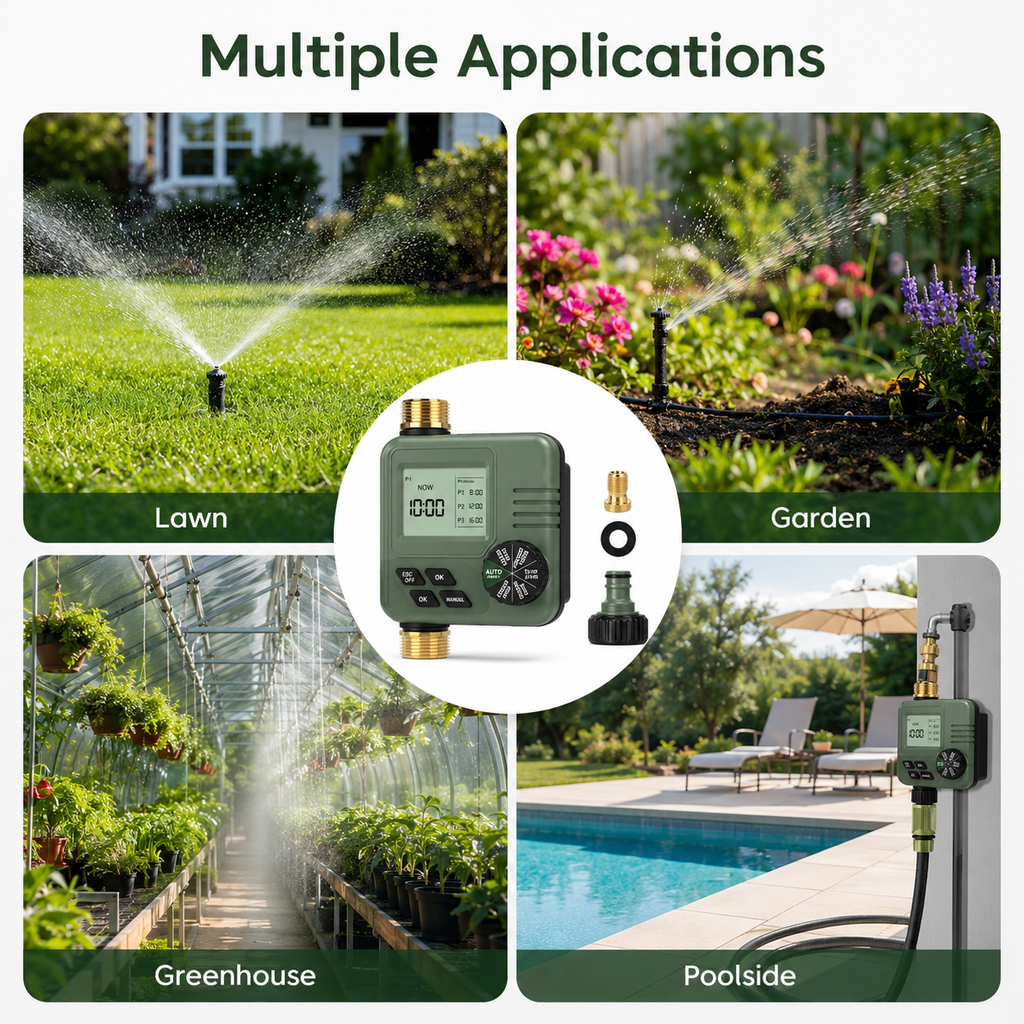Multiple garden watering applications for water timer