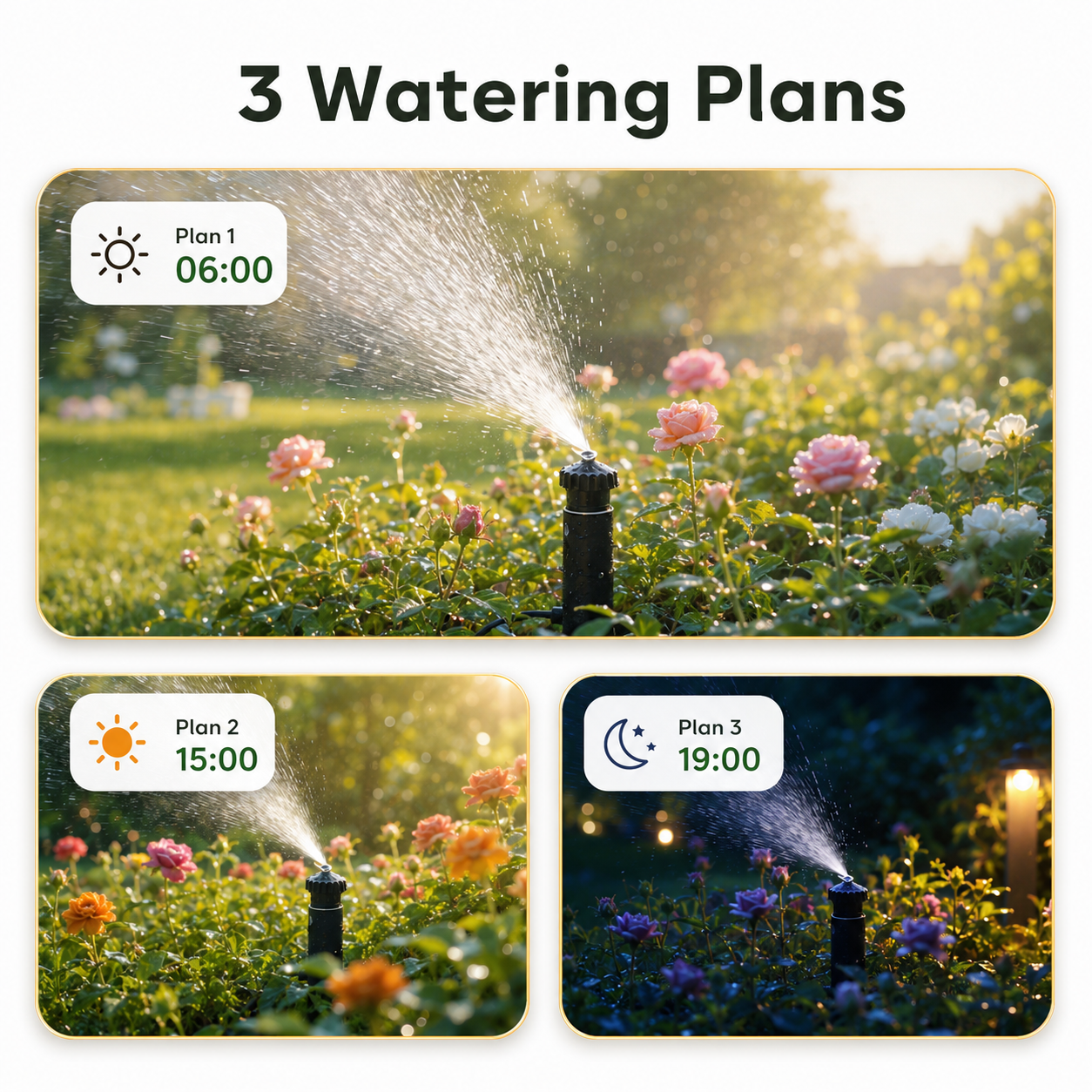Three watering plans scheduling visual for garden timer