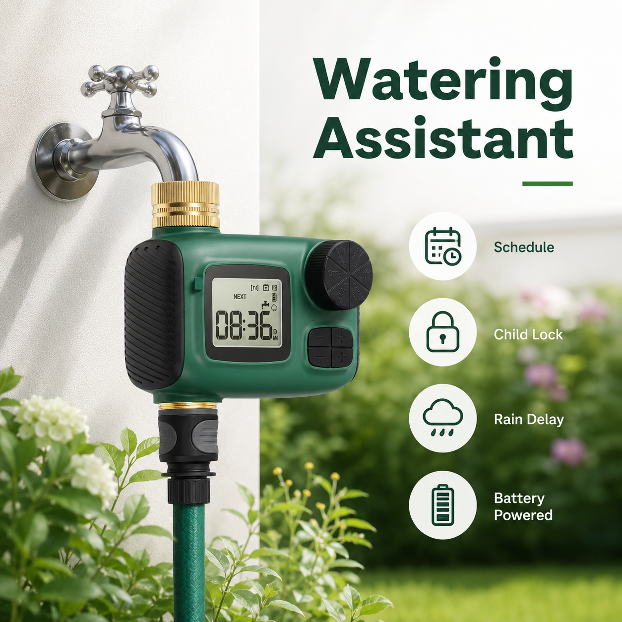Watering assistant features for garden timer