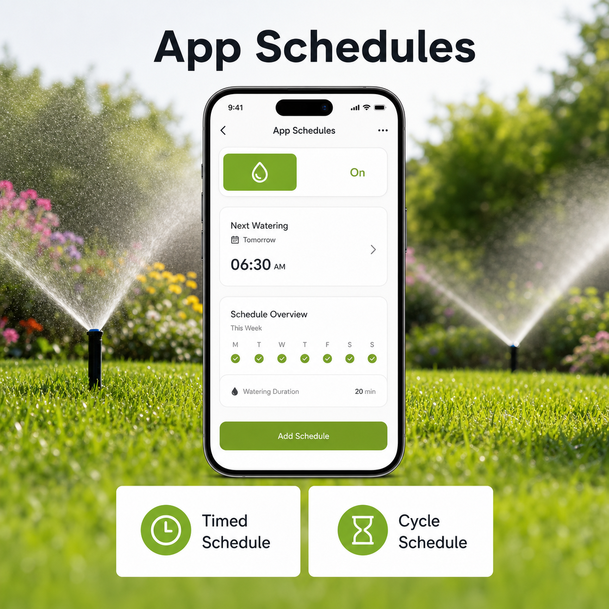 App schedule controls for Bluetooth garden water timer