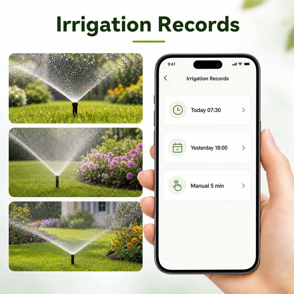 Irrigation records screen for Bluetooth garden water timer app