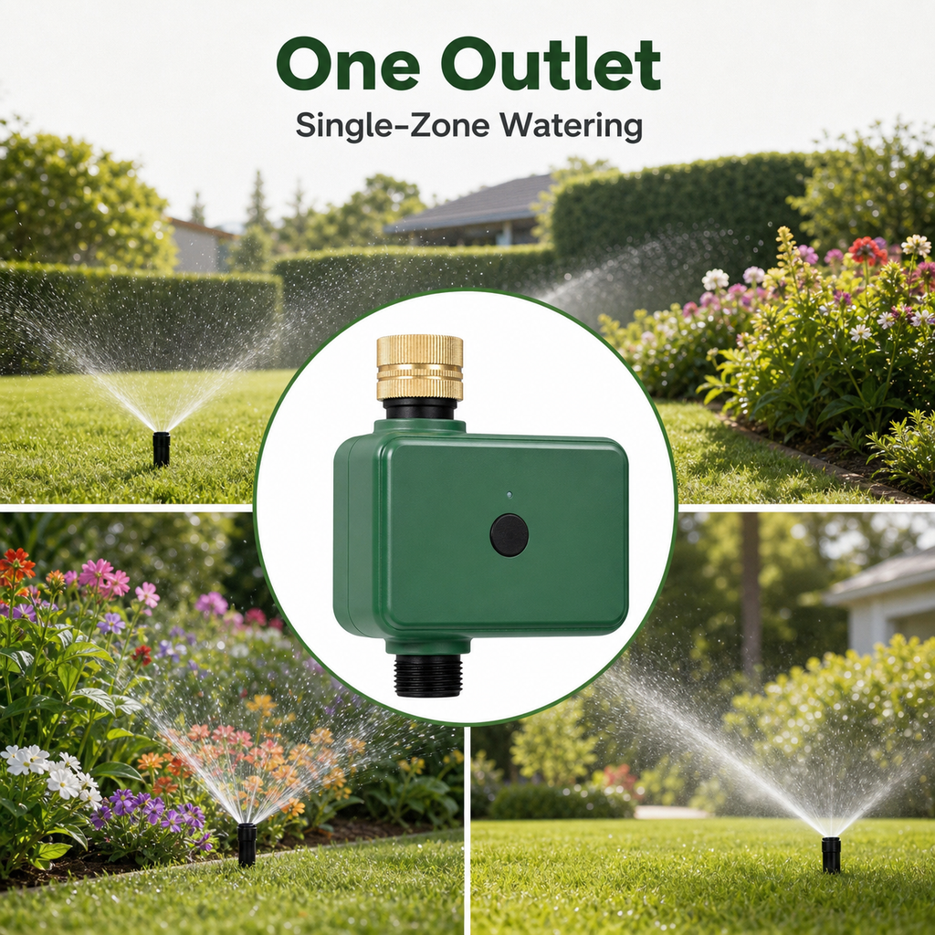 One-outlet irrigation setup for Bluetooth water timer
