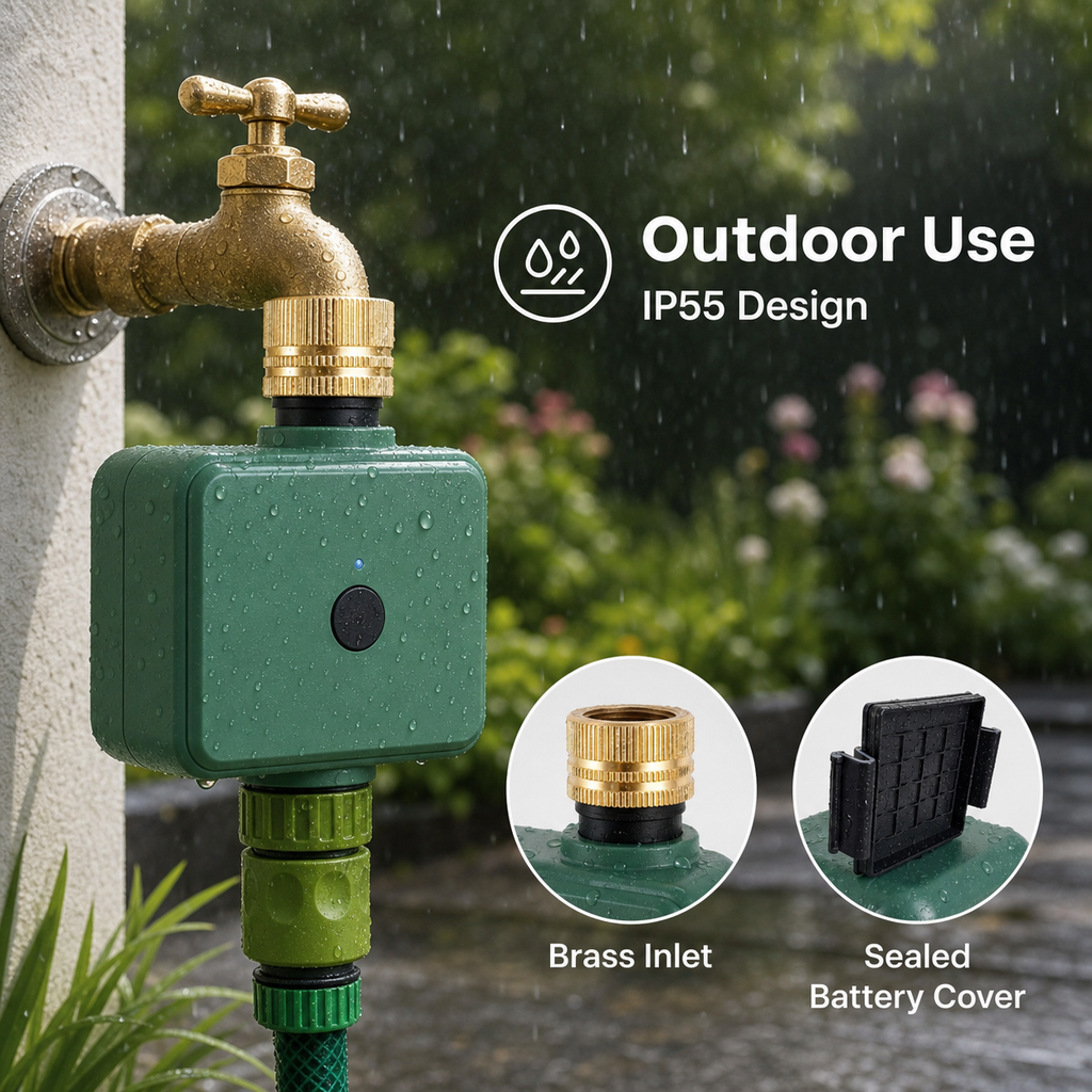 Outdoor garden faucet setup with Bluetooth water timer