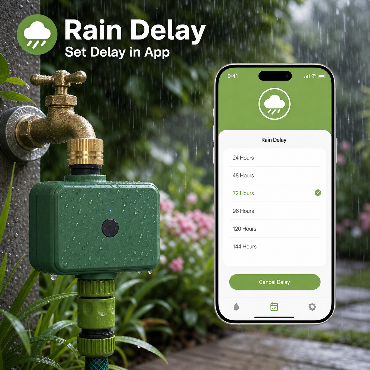 Rain delay control for Bluetooth garden water timer