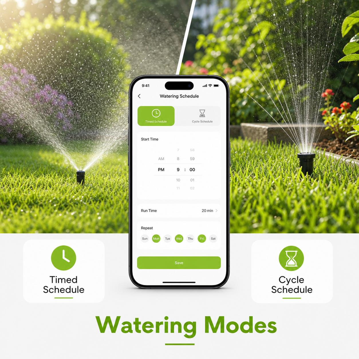 Watering schedule modes for Bluetooth garden water timer app