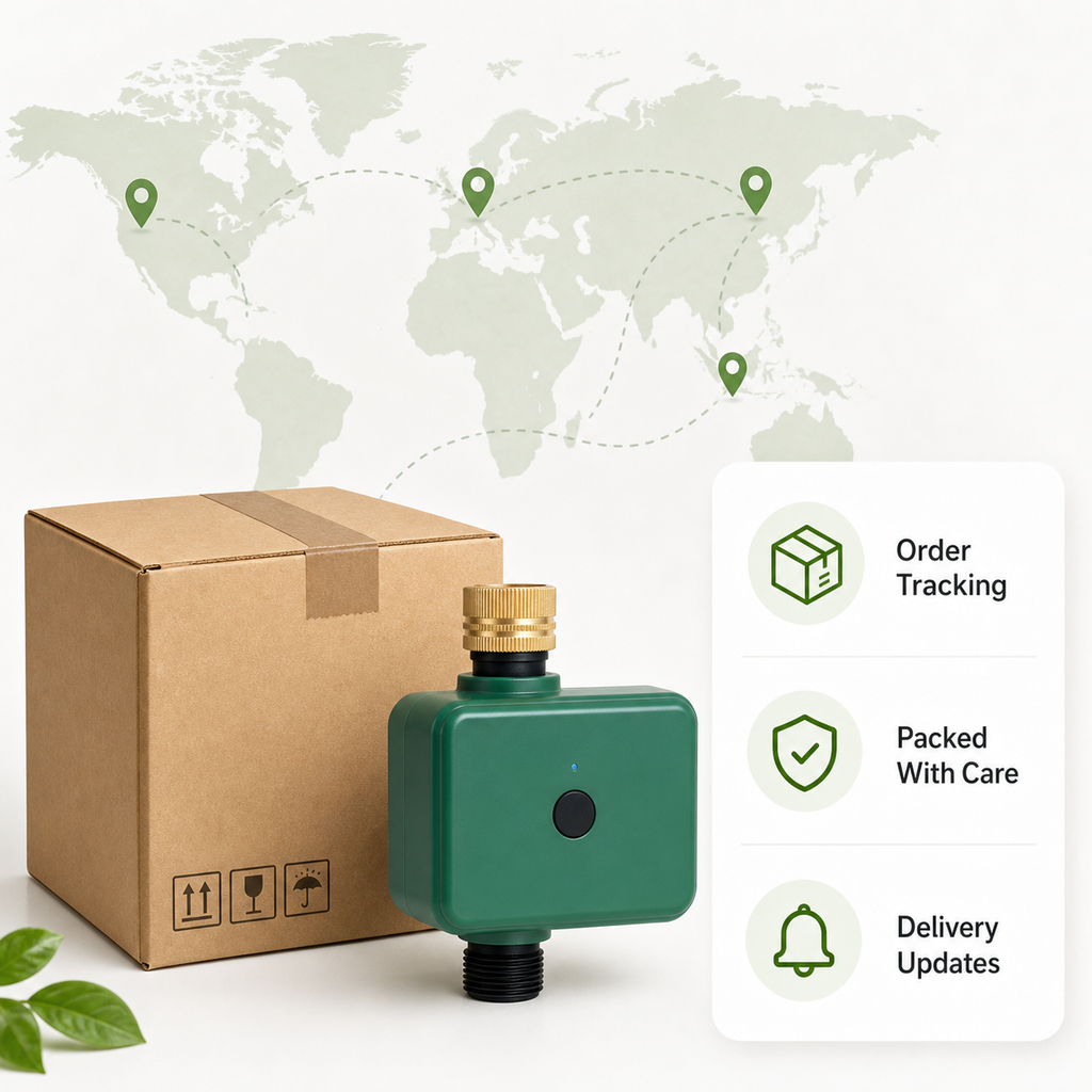 Generic shipping map illustration for Bluetooth garden water timer