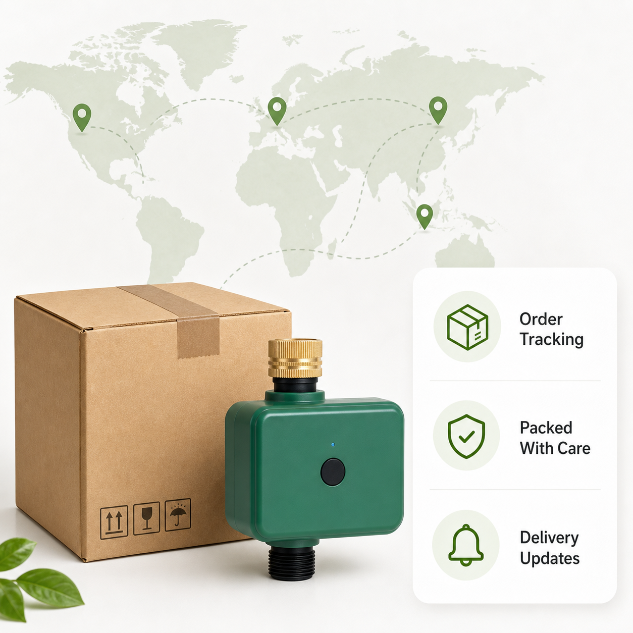 Generic shipping map illustration for Bluetooth garden water timer
