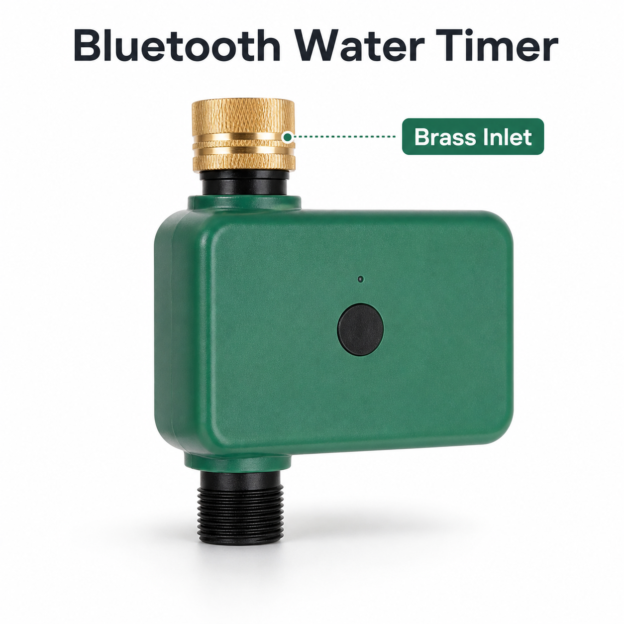Studio packshot of Bluetooth one-outlet garden water timer with brass inlet