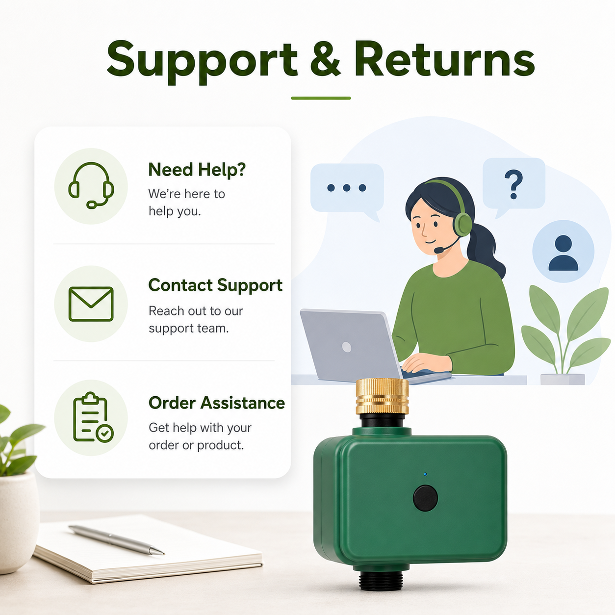 Customer support card for Bluetooth garden water timer