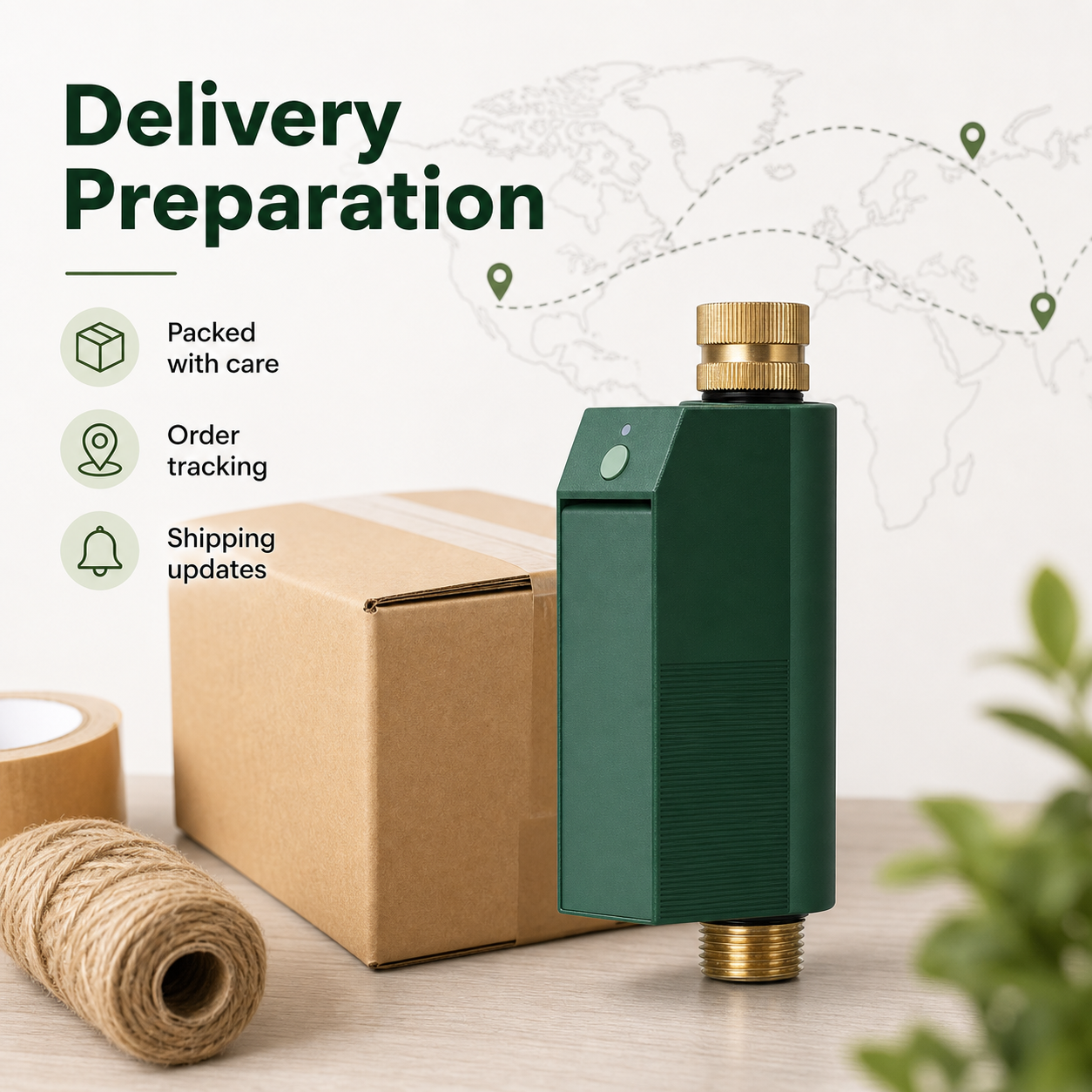Delivery preparation visual with packaged Wi-Fi water timer