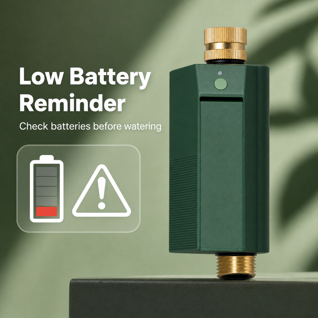 Low battery reminder visual for Wi-Fi garden water timer