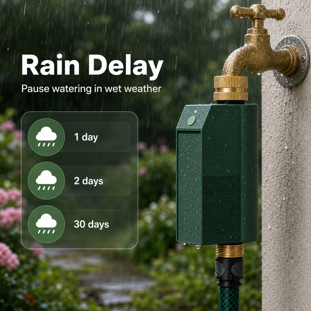 Rain delay settings visual for Wi-Fi garden water timer