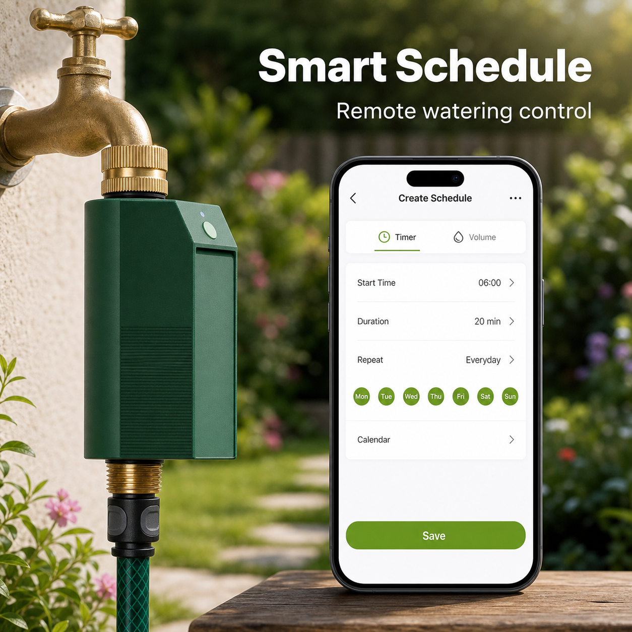 Smart schedule app control visual for Wi-Fi garden water timer