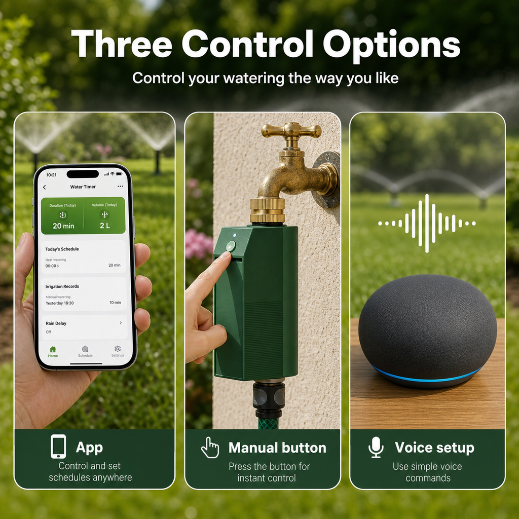 Three control options for Wi-Fi garden water timer