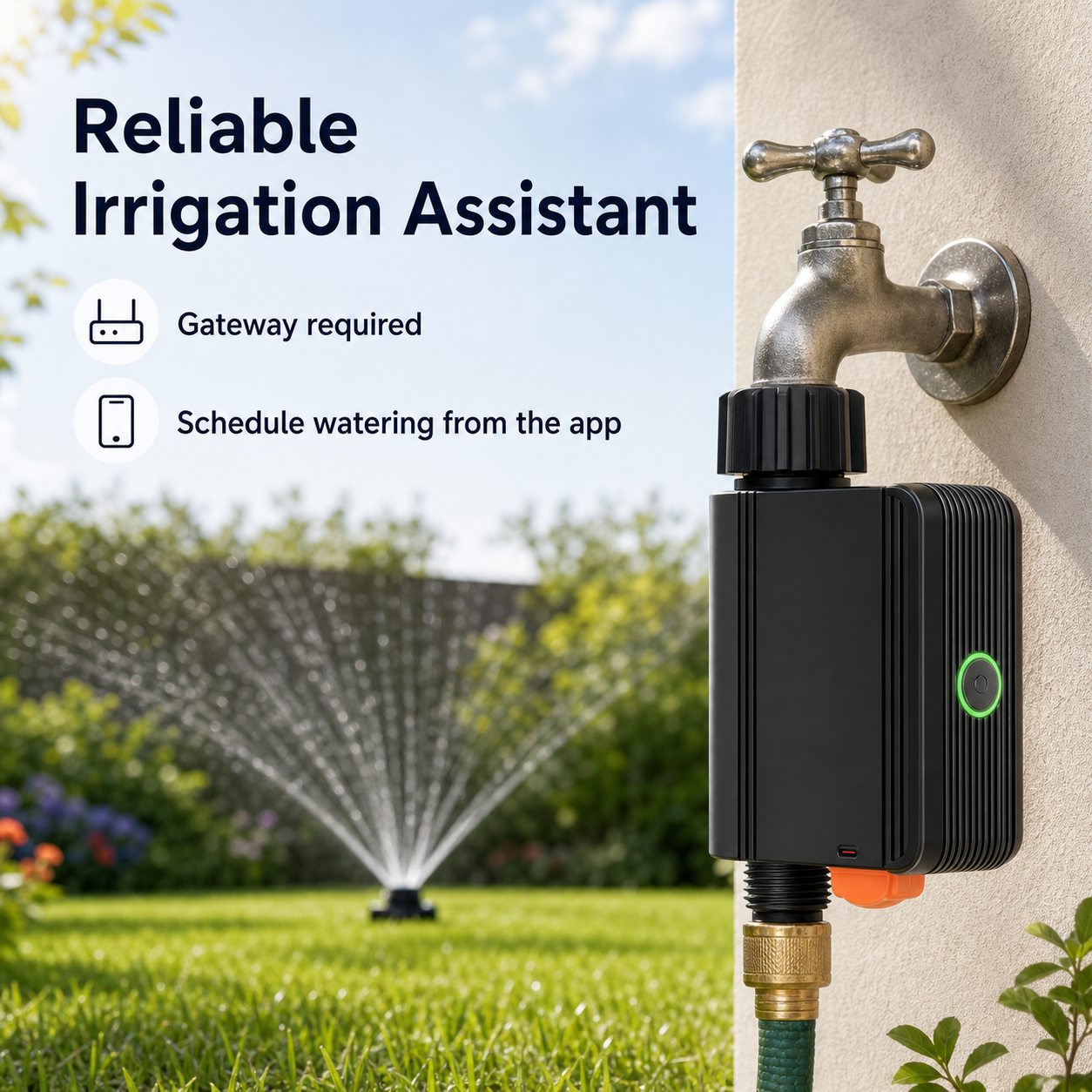 Smart irrigation assistant valve installed on garden faucet