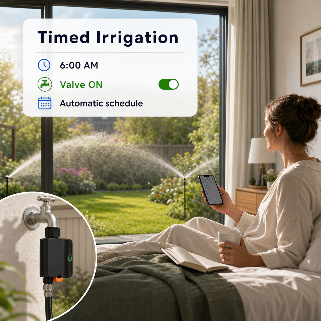 Timed automation scene for smart garden irrigation valve