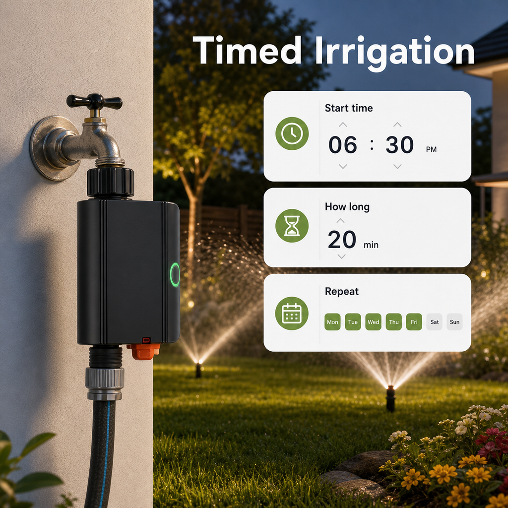Timed irrigation schedule for ZigBee smart garden water valve