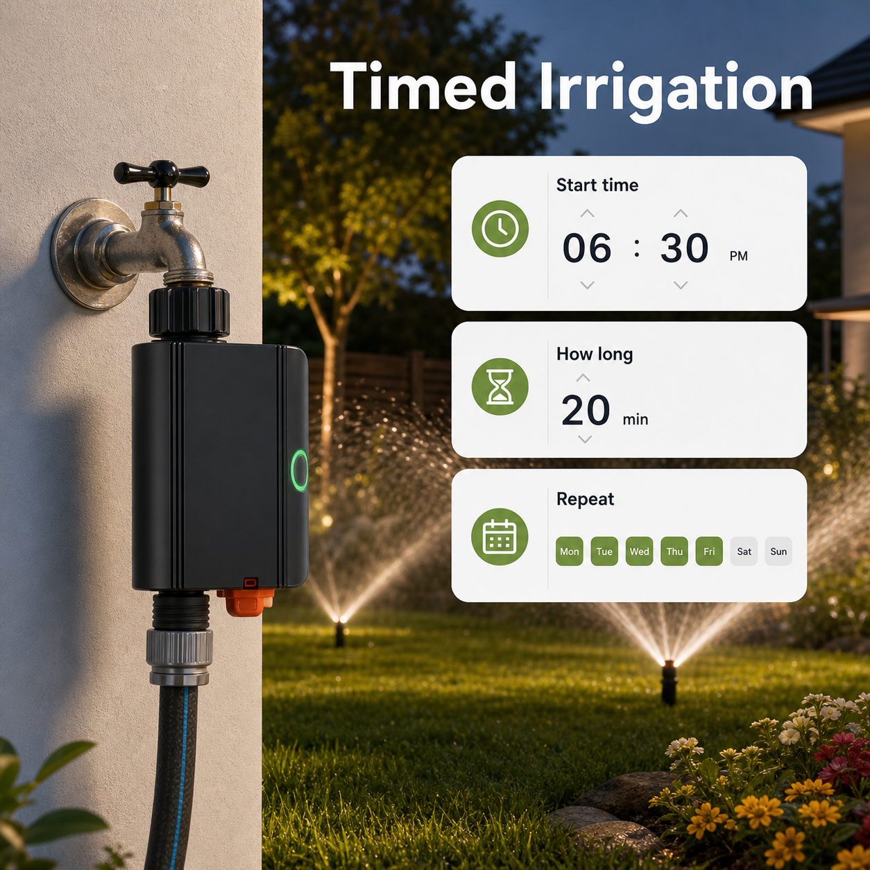 Timed irrigation schedule for ZigBee smart garden water valve