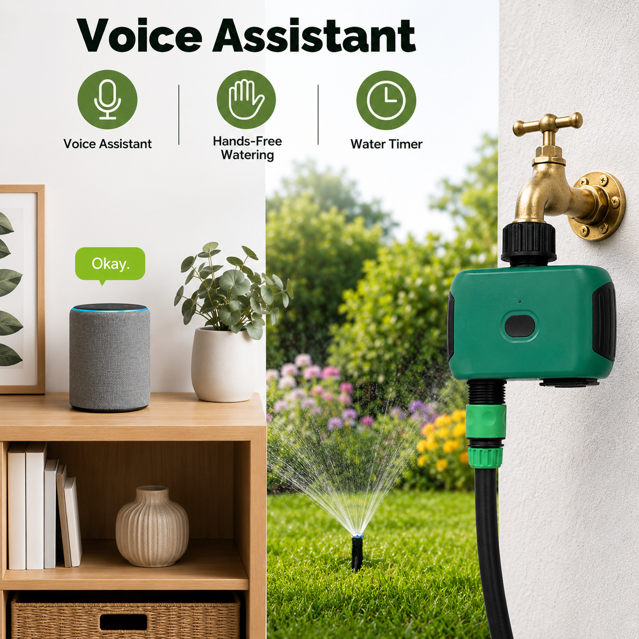 Generic voice assistant control scene for Wi-Fi water timer