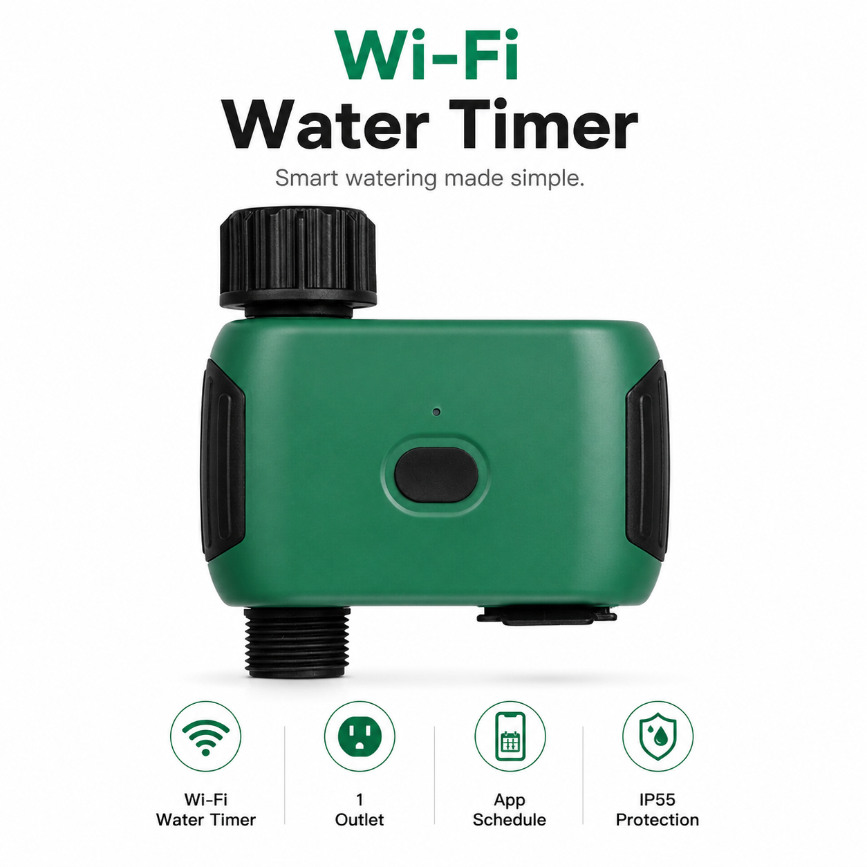 Studio packshot of NeoGarden Wi-Fi 1-outlet smart water timer