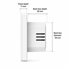 Side depth dimensions for white Wi-Fi wall thermostat and back box