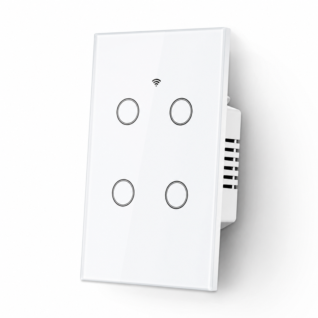 Side profile packshot of four-channel NéoGlass Lite Comfort WiFi touch switch