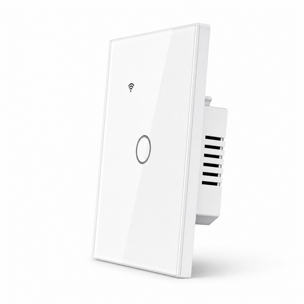 Interrupteur tactile WiFi NéoGlass Lite Comfort blanc sans neutre 1 canal profil latéral