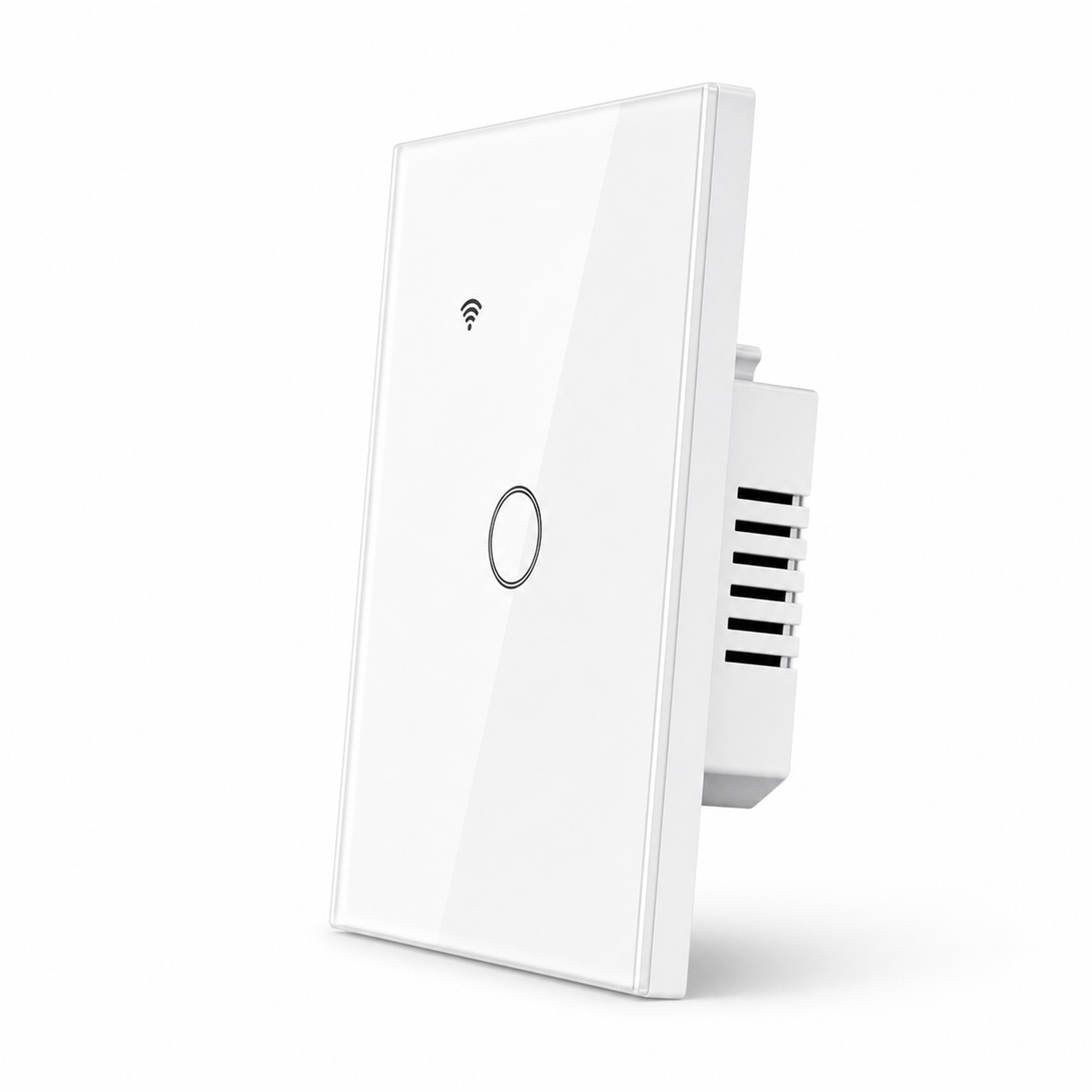 Interrupteur tactile WiFi NéoGlass Lite Comfort blanc sans neutre 1 canal profil latéral