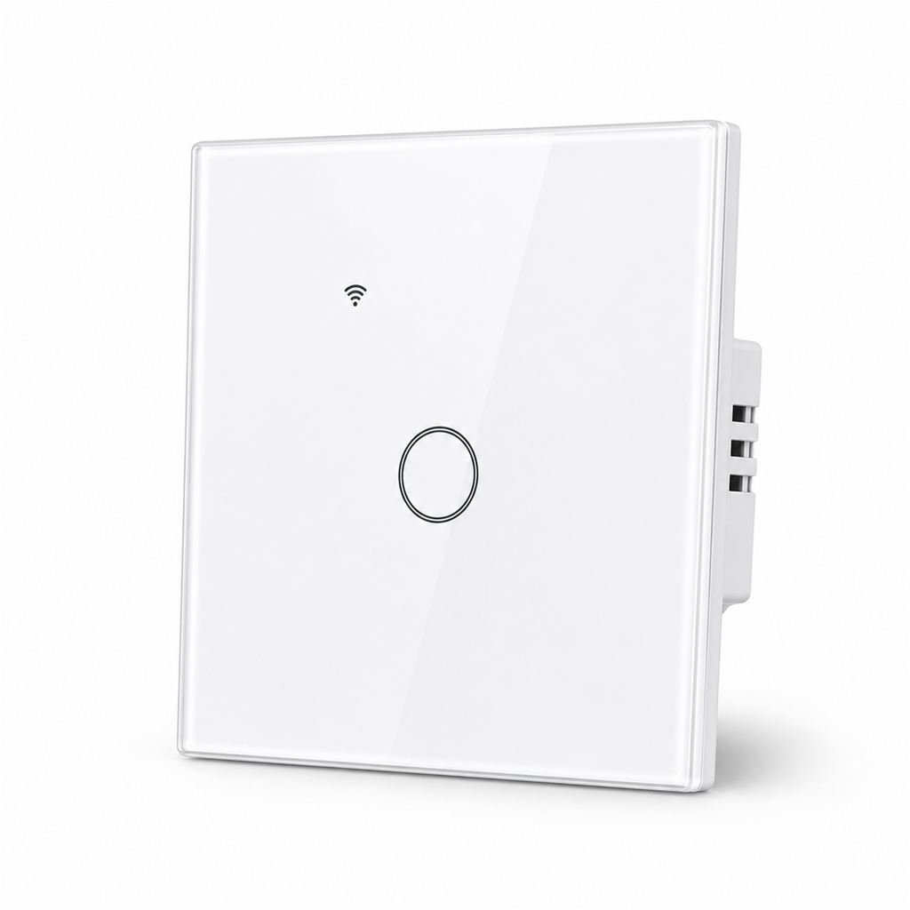 Interrupteur tactile WiFi NéoGlass Lite Comfort blanc sans neutre 1 canal vue frontale