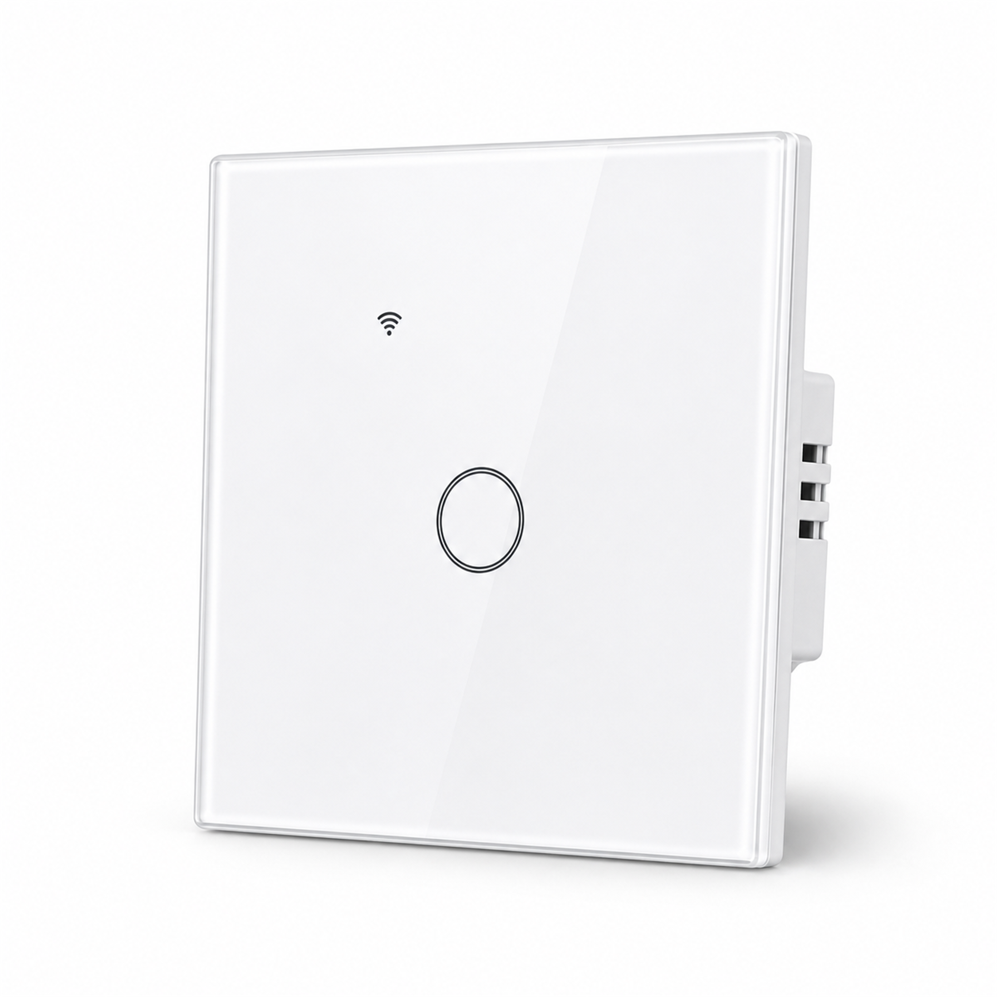 Interrupteur tactile WiFi NéoGlass Lite Comfort blanc sans neutre 1 canal vue frontale