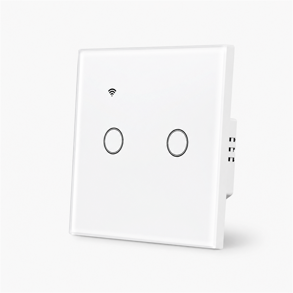 Interrupteur tactile WiFi NéoGlass Lite Comfort blanc sans neutre 2 canaux vue inclinée