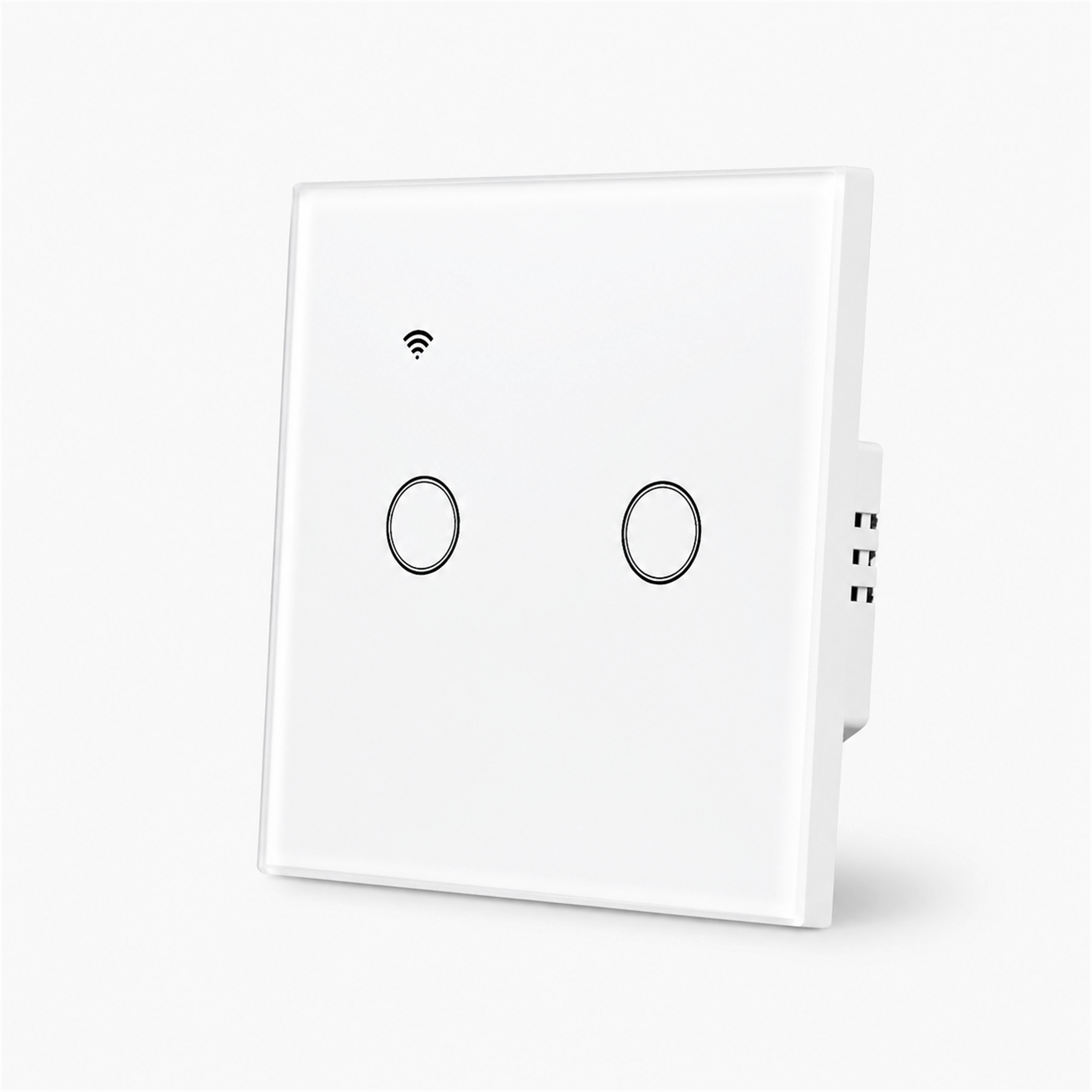 Interrupteur tactile WiFi NéoGlass Lite Comfort blanc sans neutre 2 canaux vue inclinée