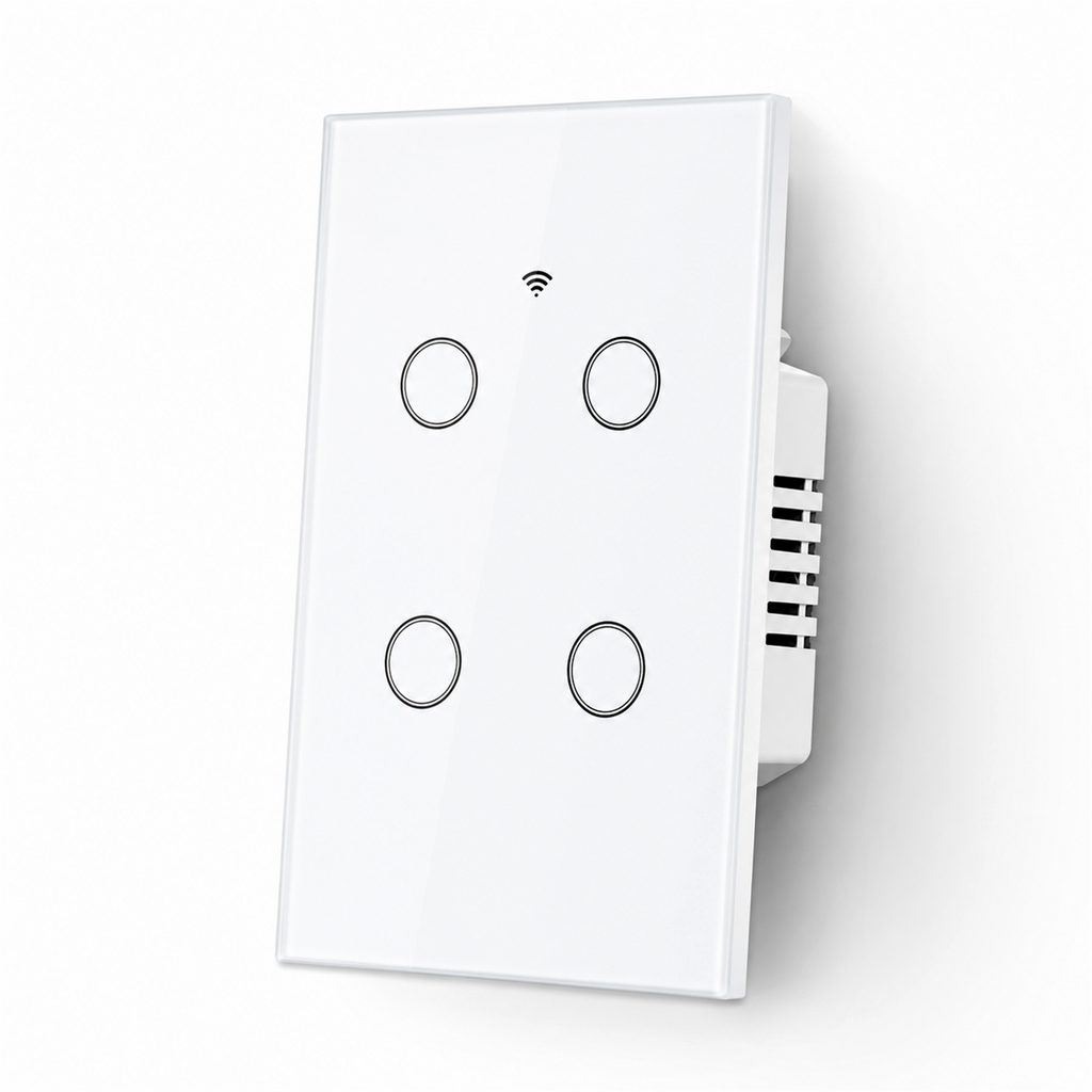 Interrupteur tactile WiFi NéoGlass Lite Comfort blanc sans neutre 4 canaux profil latéral