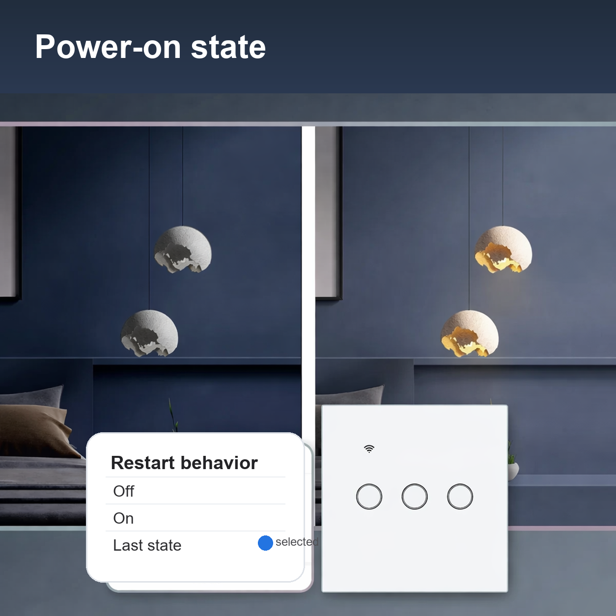 Power-on state settings feature for NéoGlass Lite Comfort WiFi touch switch