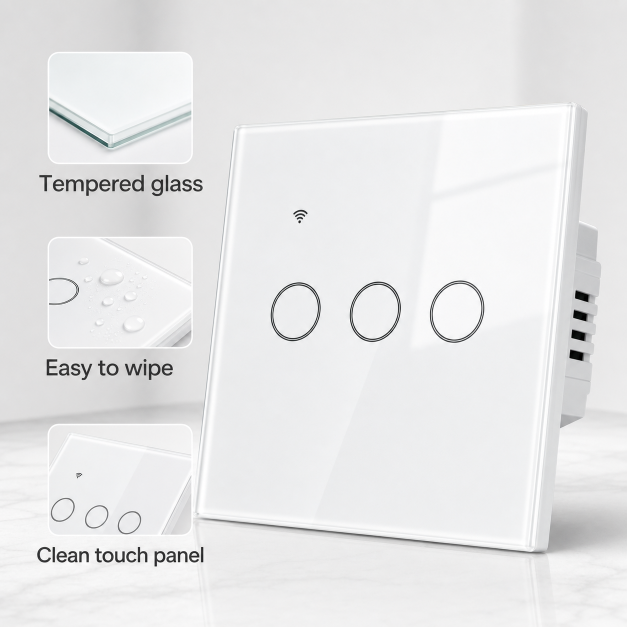 Tempered glass and easy clean surface feature for NéoGlass Lite Comfort switch