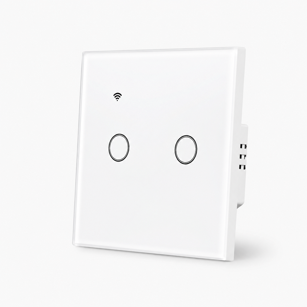 Studio packshot of two-channel NéoGlass Lite Comfort WiFi touch switch