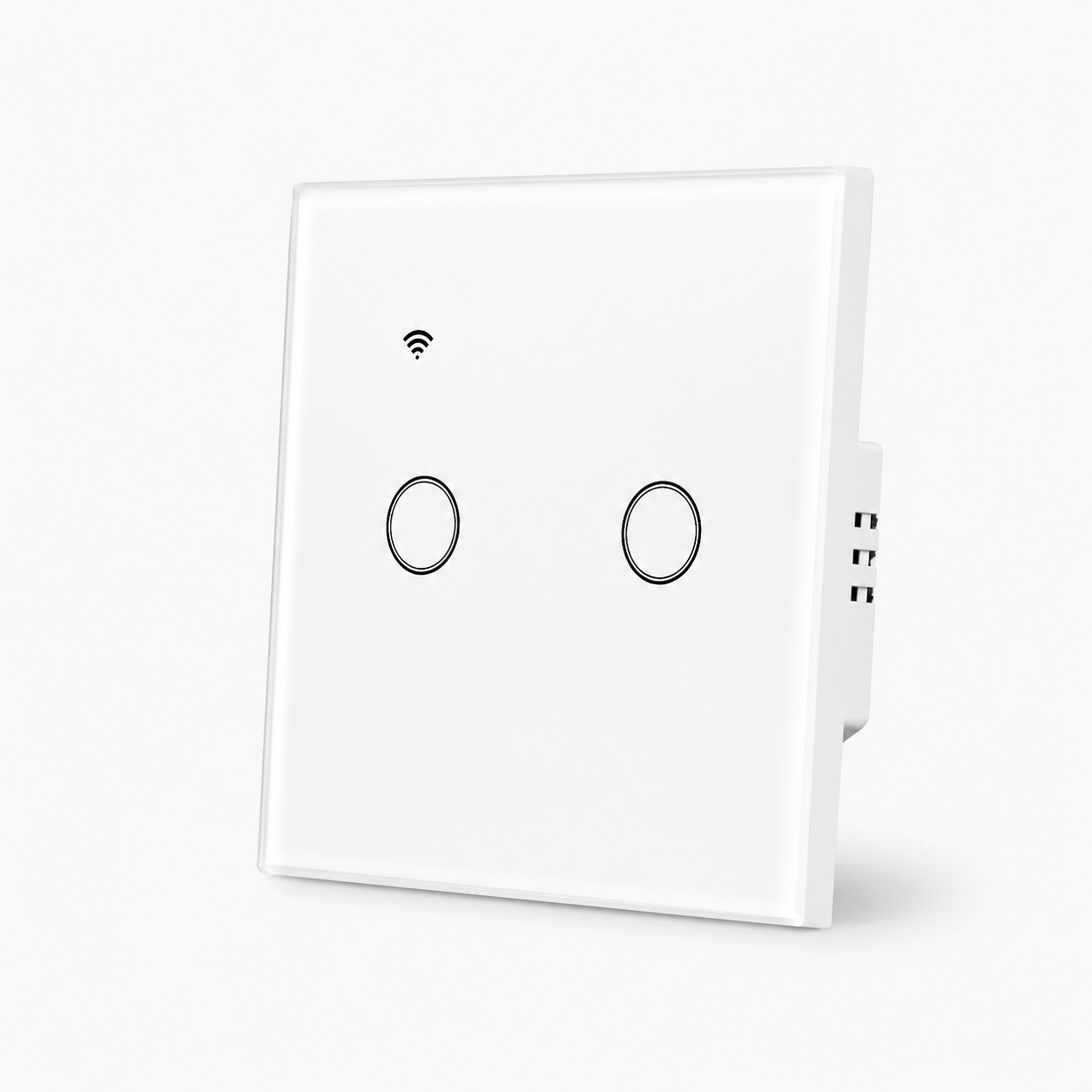 Studio packshot of two-channel NéoGlass Lite Comfort WiFi touch switch