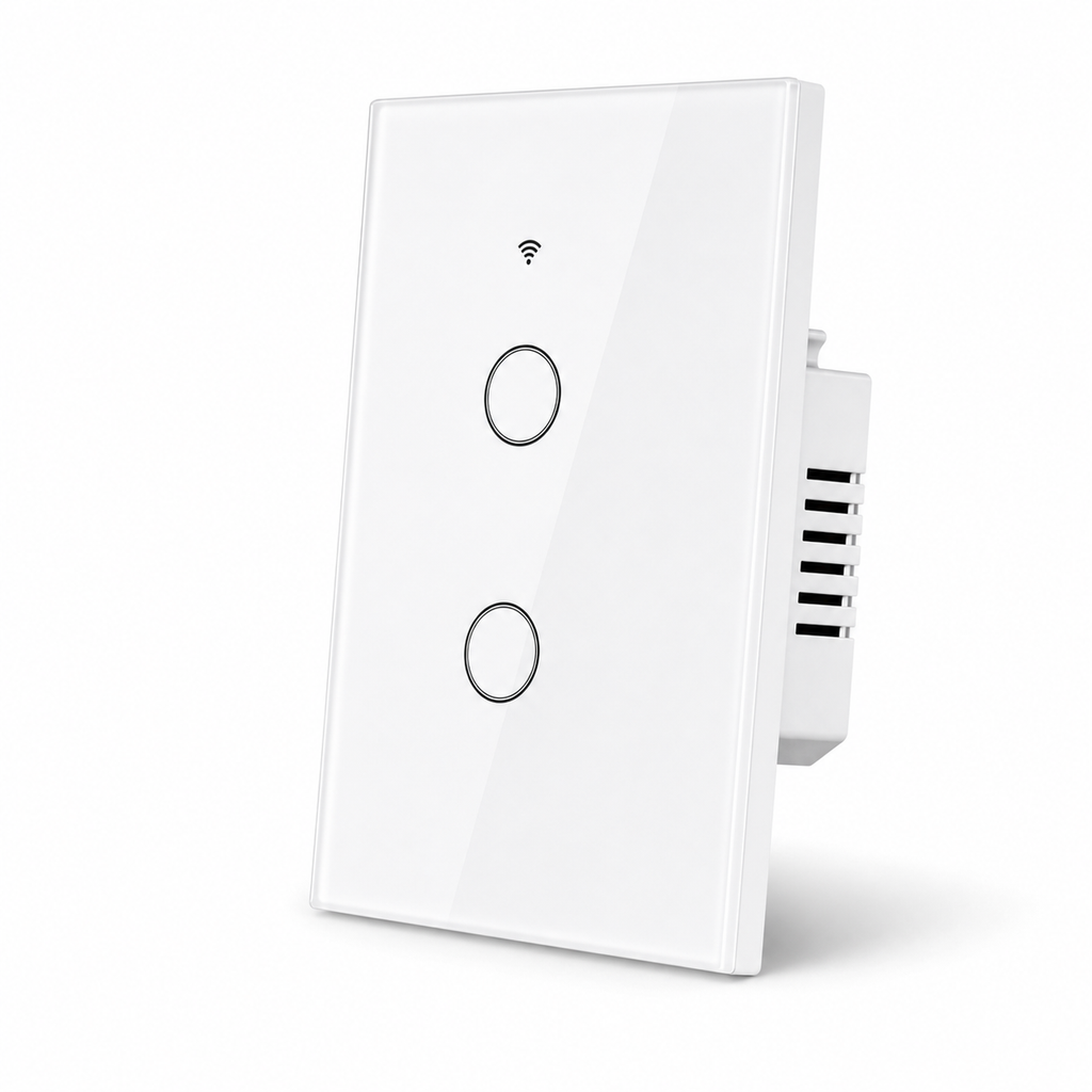 Vertical two-channel packshot of NéoGlass Lite Comfort WiFi touch switch