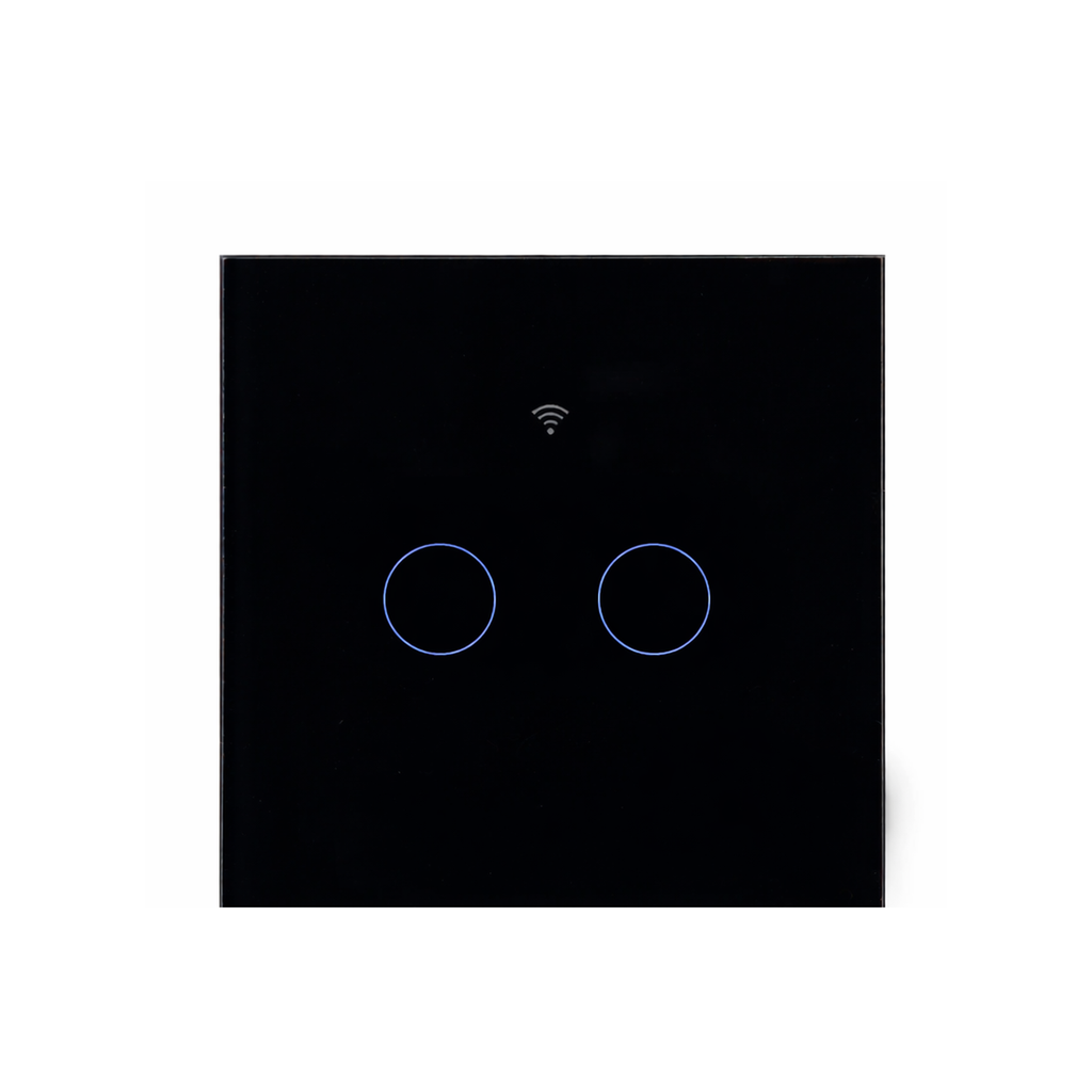 Studio packshot of black two-channel NéoGlass Matter Comfort touch switch