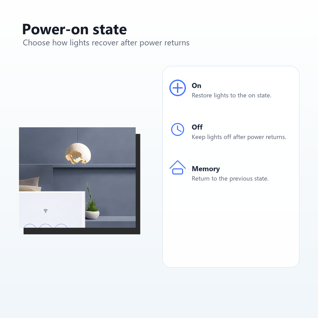 Power-on state settings image for NéoGlass Matter Comfort switch