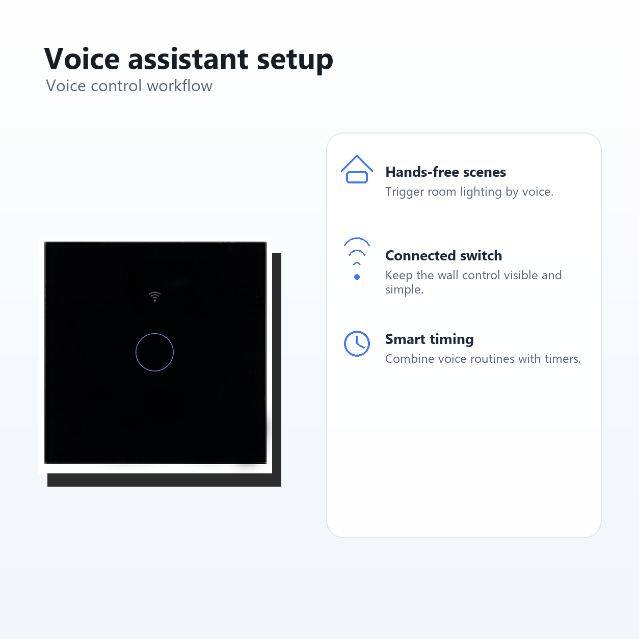 Generic voice assistant setup image for NéoGlass Matter Comfort switch