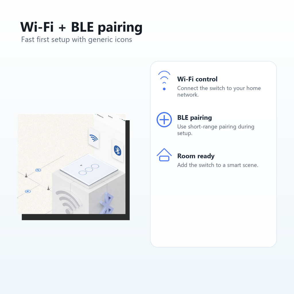 WiFi and BLE pairing setup image for NéoGlass Matter Comfort switch
