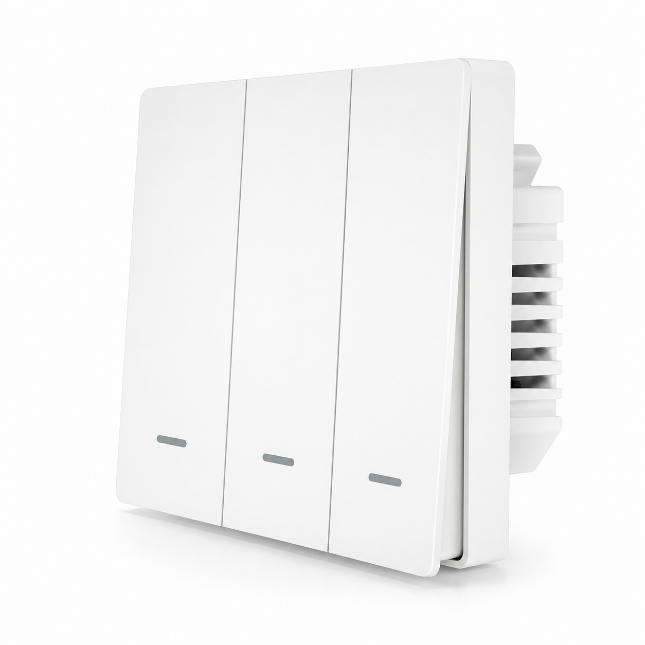NéoGlass Multi-Wire Comfort, interrupteur Zigbee blanc à trois boutons avec module arrière intégré.