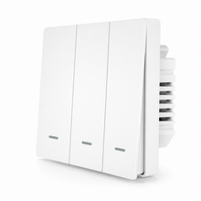 NéoGlass Multi-Wire Comfort, interrupteur Zigbee blanc à trois boutons avec module arrière intégré.