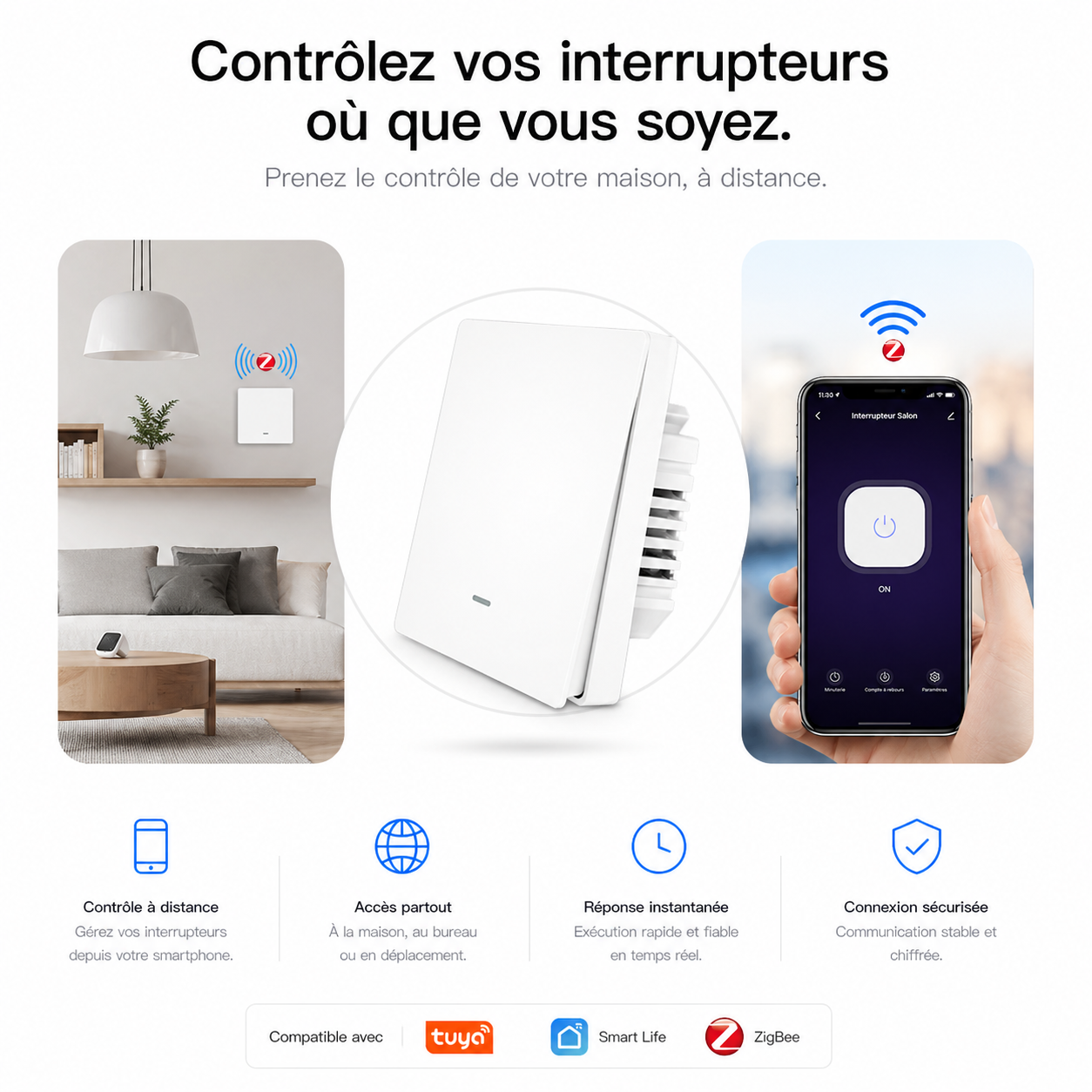 NéoGlass Multi-Wire Comfort, contrôle des interrupteurs où que vous soyez avec application, WiFi et commande vocale.
