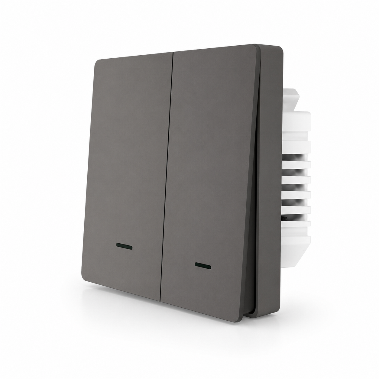 NéoGlass Multi-Wire Comfort, interrupteur Zigbee gris à deux boutons avec façade tactile.