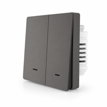 NéoGlass Multi-Wire Comfort, interrupteur Zigbee gris à deux boutons avec façade tactile.