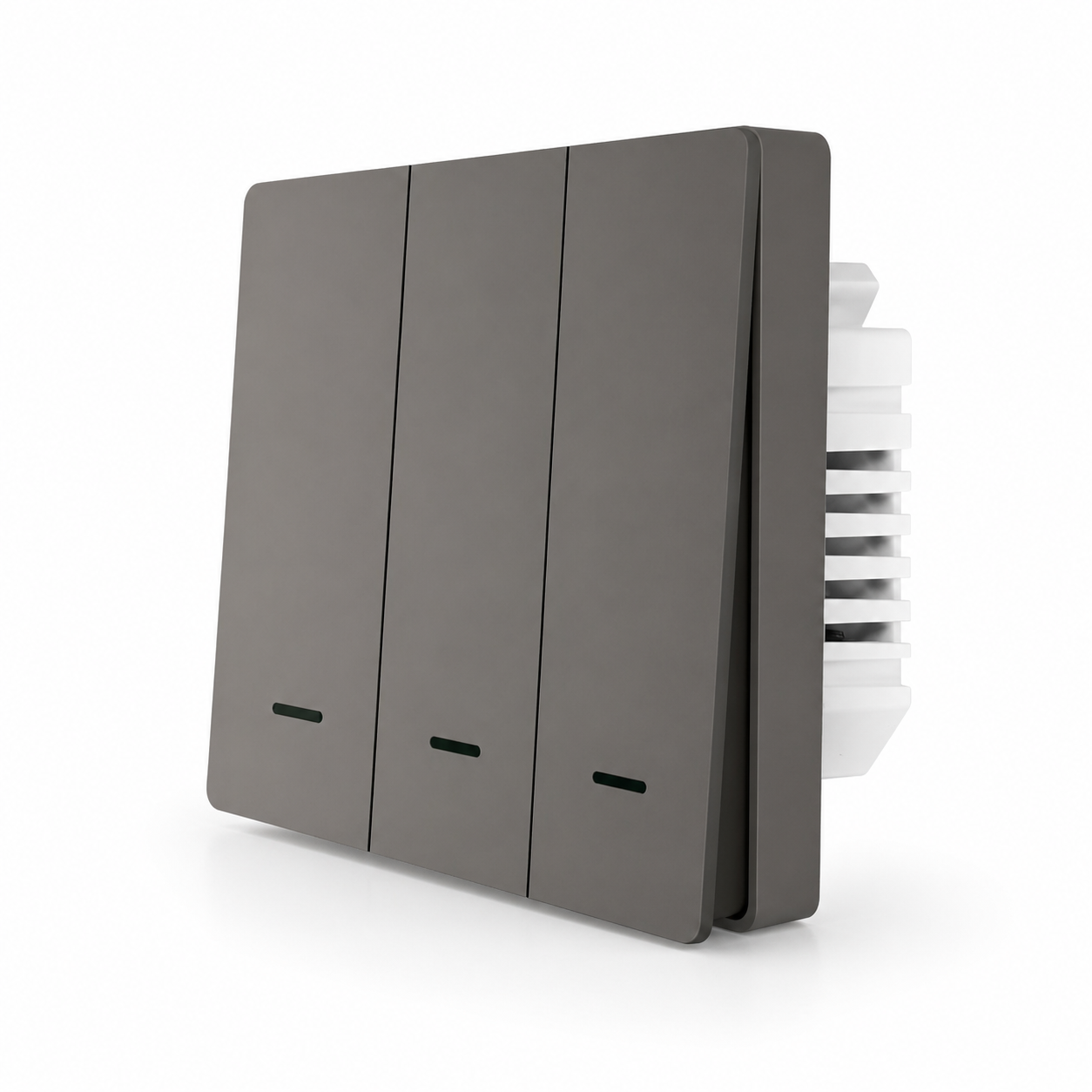 NéoGlass Multi-Wire Comfort, interrupteur Zigbee gris à trois boutons pour plusieurs points lumineux.