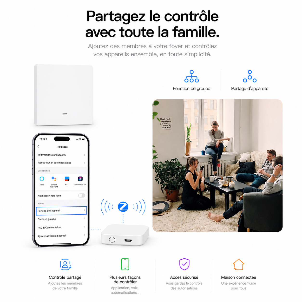 NéoGlass Multi-Wire Comfort, partage du contrôle avec toute la famille pour gérer les lumières ensemble.