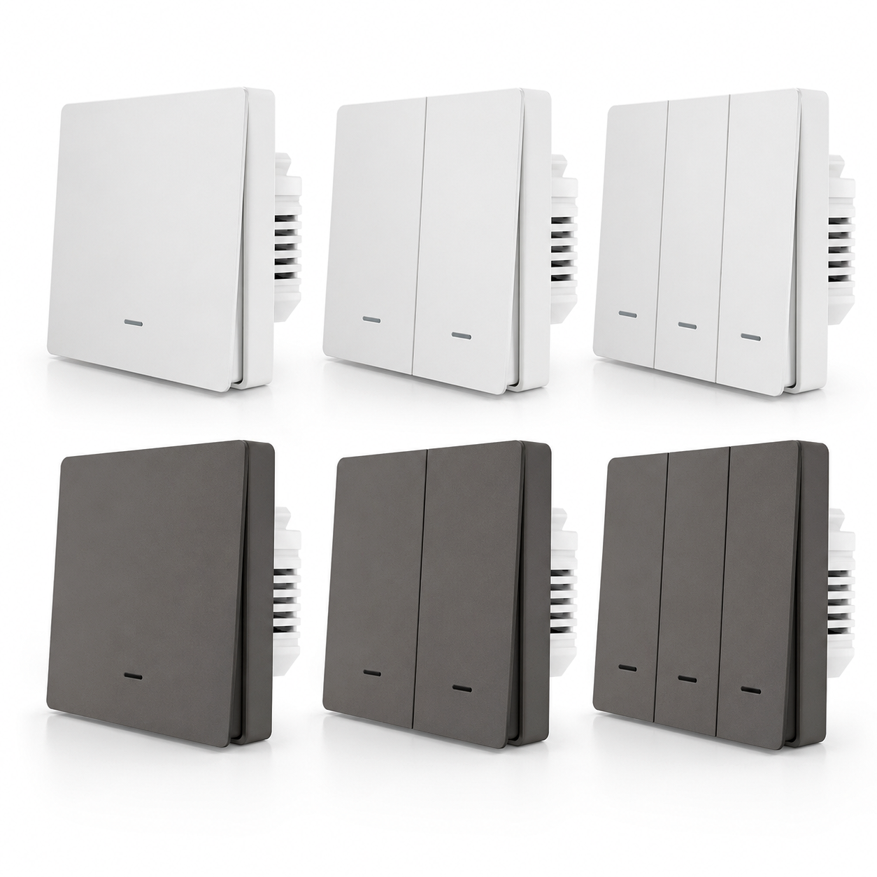 Studio range image of white and gray ZigBee glass switches